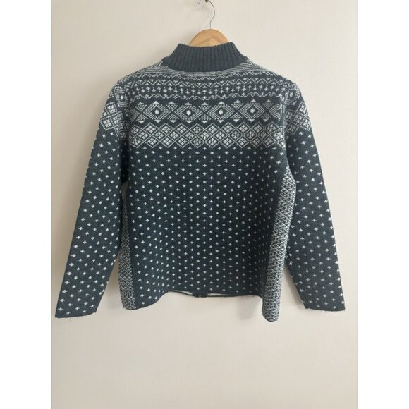 Lands End Sweater Womens Small Full Zip Cardigan Fair Isle VTG Green Nordic Wool - Picture 3 of 10